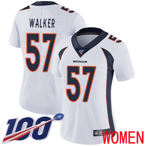 Women Denver Broncos #57 Demarcus Walker White Vapor Untouchable Limited Player 100th Season Football NFL Jersey
